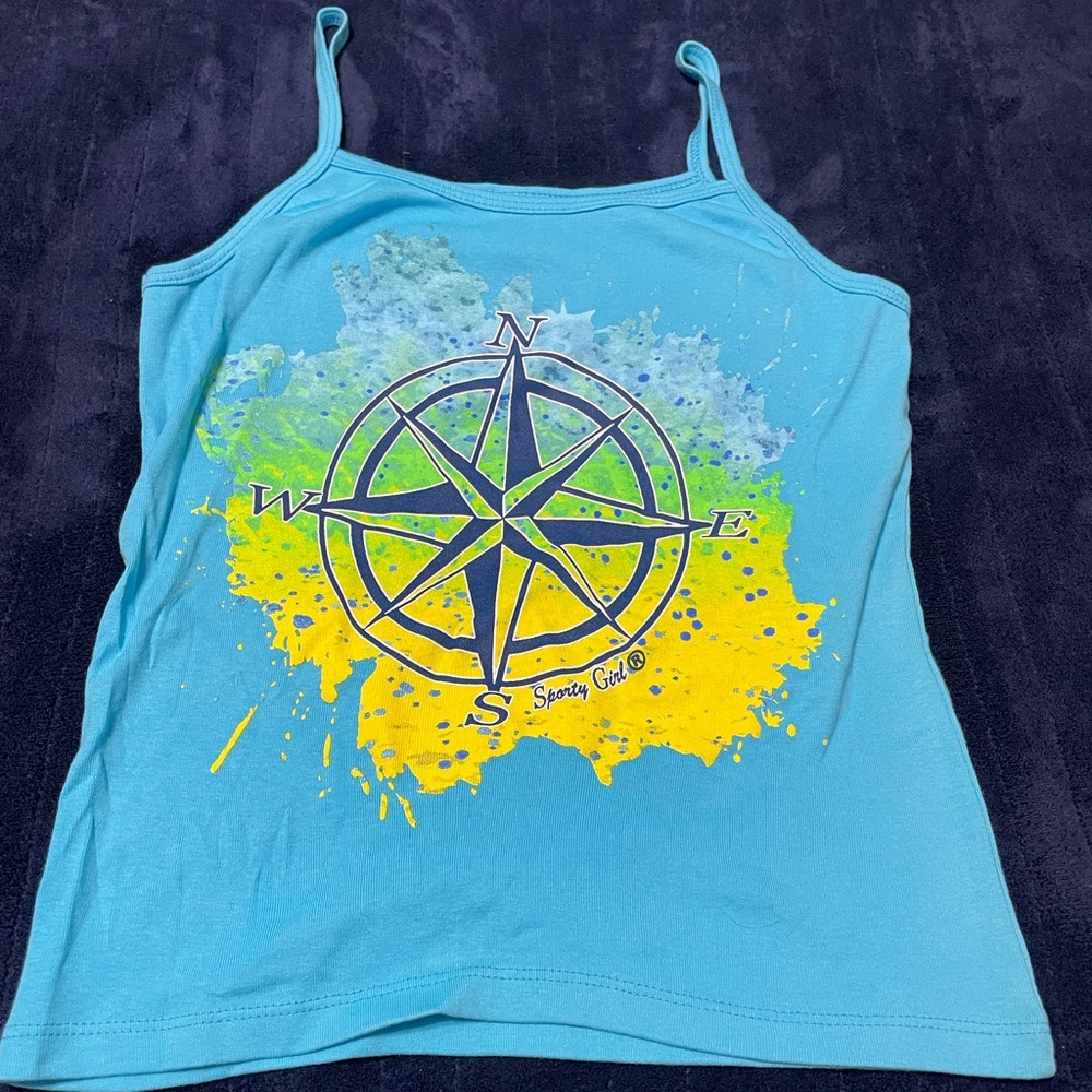 New! Child’s Large Adult Small Tank Top Shirt Nautical Compass Blue Yellow Green